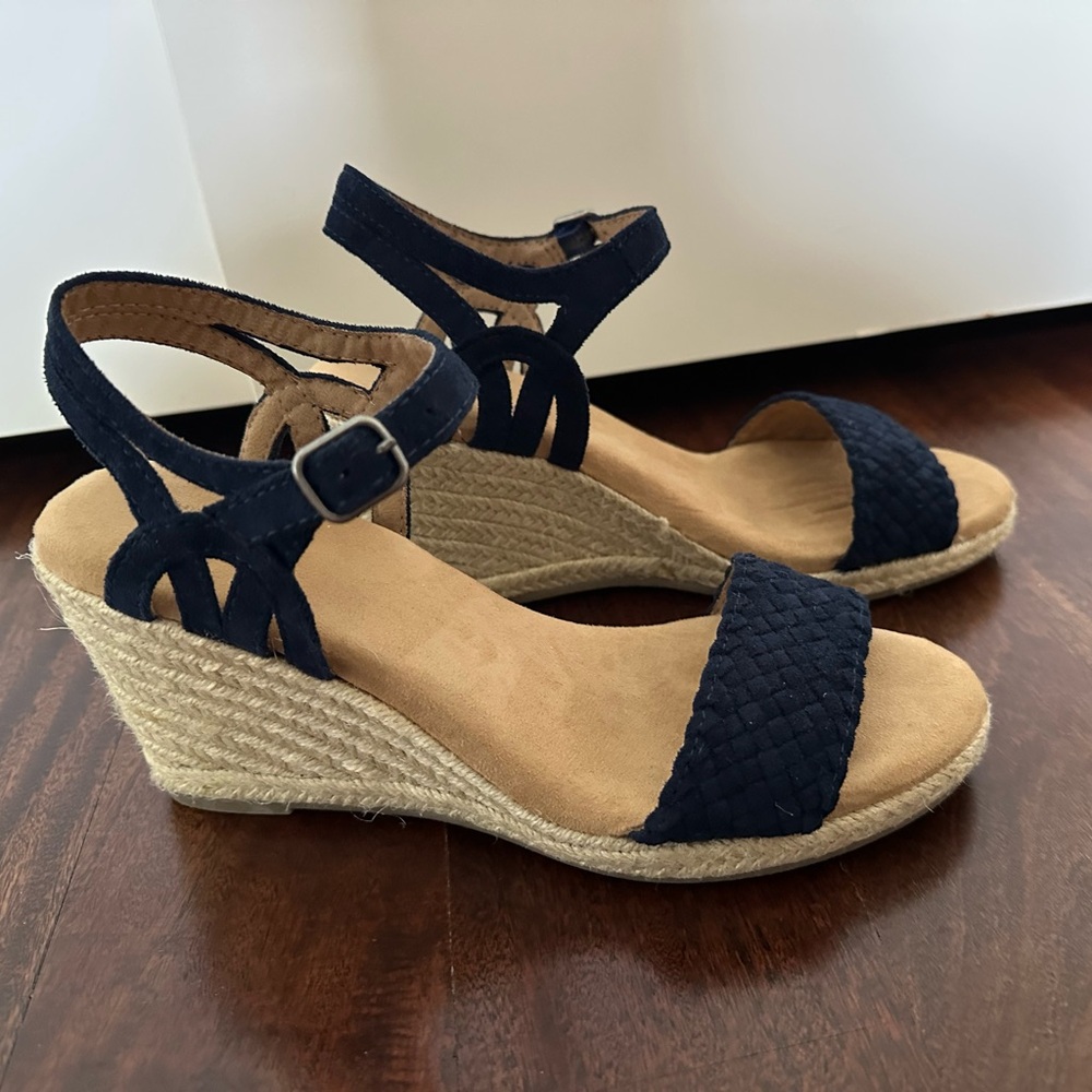Sonoma Navy Blue Suede Wedge Sandals - Picture 3 of 10